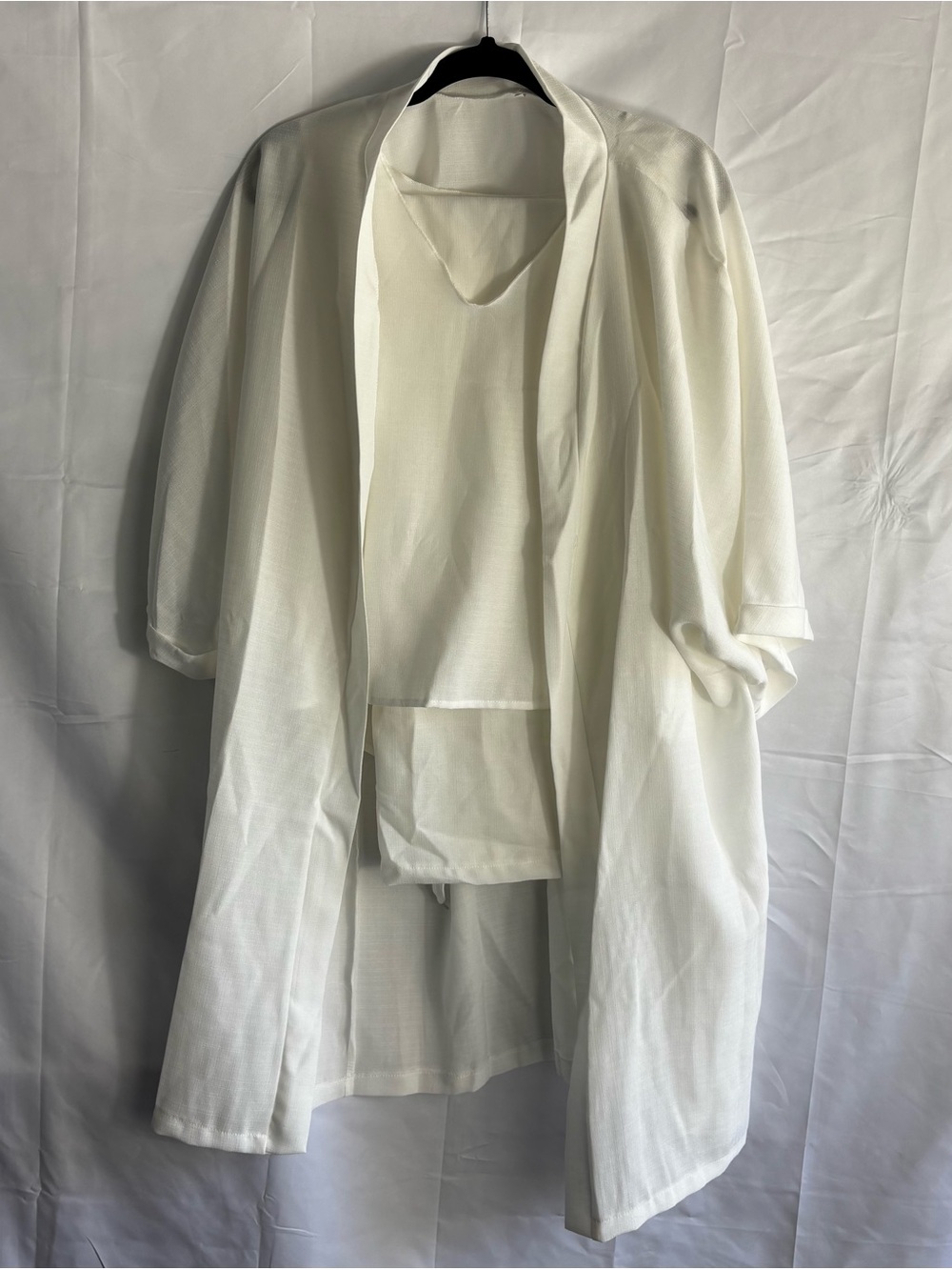 women's Lightweight White linen Shirt Jacket with pants and tank top set, LG